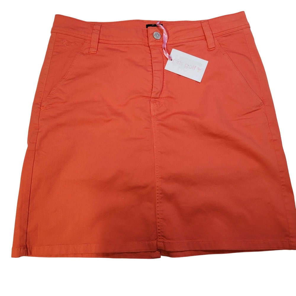 Girls Golf Orange Cotton Blend A Line Skirt‎ Size L Embroidered Bird Accent Tags